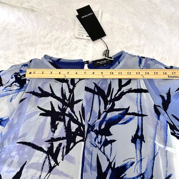 Marta Palmieri Women's Blue Bamboo Print 2-Layers Silk Blouse Tunic Top Sz 44/8 - Picture 10 of 14